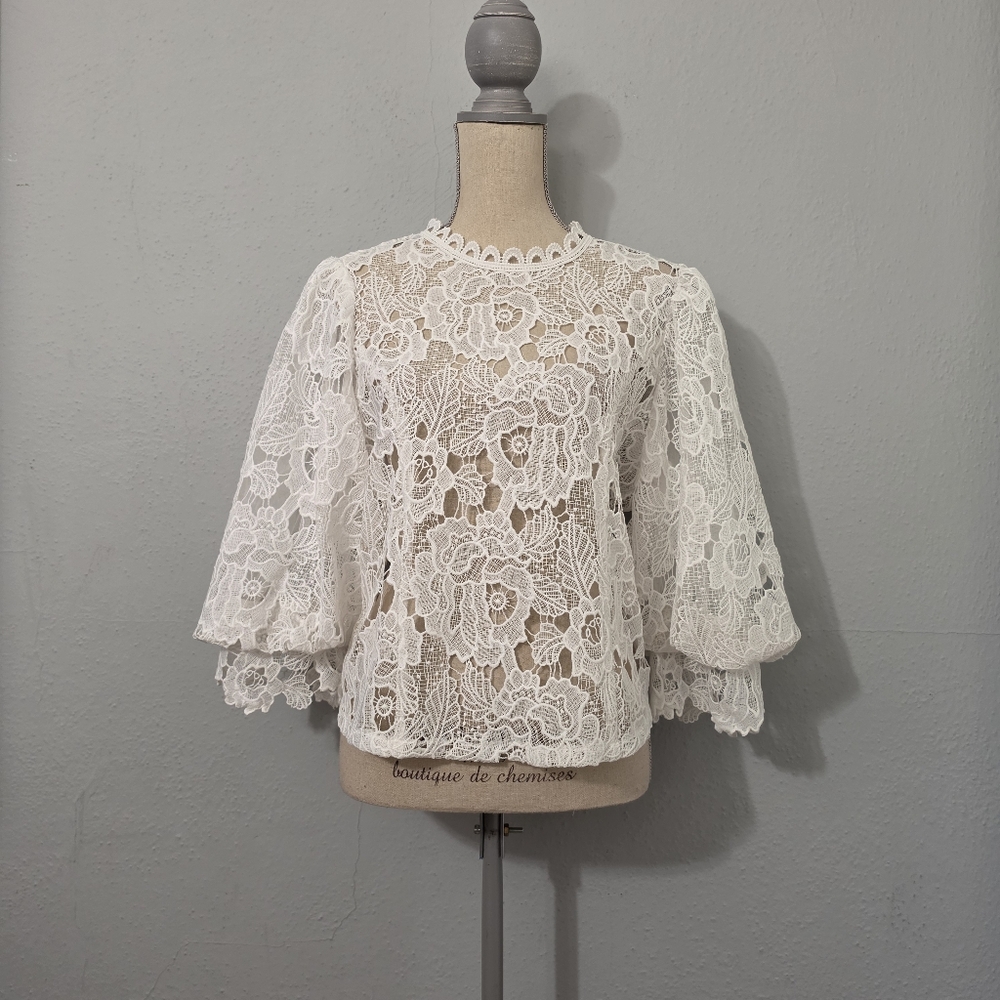 Anthropologie By Sarah Hann‎ White Lace Blouse - Women Color White Size XL
